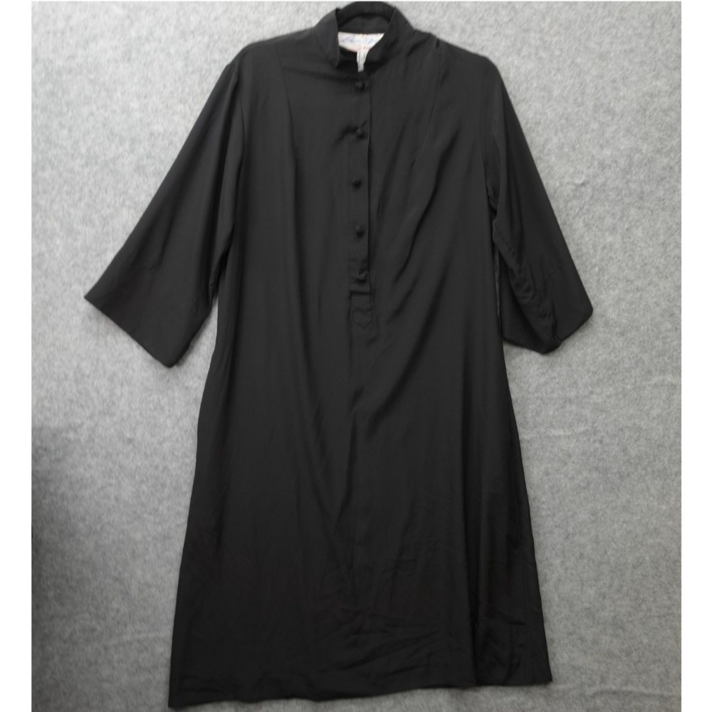 Vintage 70s CATHERINE OGUST Shirt Dress Womens S Black Kaftan PENTHOUSE GALLERY